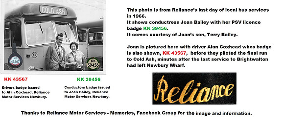 KK 43567 Alan Coxhead Driver. KK 39456 Conductress Joan Bailey For Reliance Motor Services Newbury