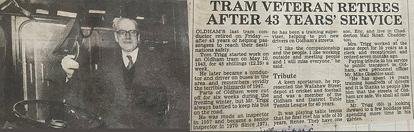 Oldham Corporation Transports last Tram Conductor Inspector Tommy Trigg retires