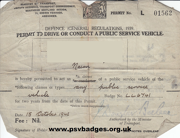 LL 6741 Driver Defence Permit 15th October 1942