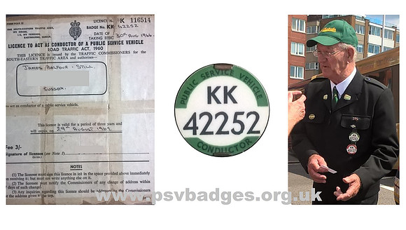 KK 42252 Southdown Conductor Jim Still's Conductors licence and badge. See Drivers badge KK 45127