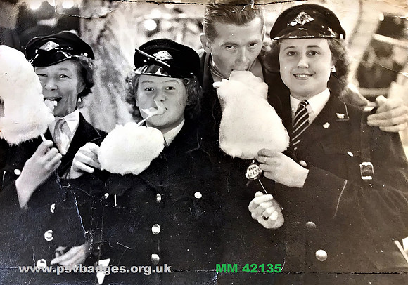 MM 42135 Western SMT Conductresses. From the left, Terry Cavens, Nessie Lithgow,  Betty Cassey. c1954