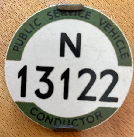N 13122 Christopher Sullivan collection. Issued to Mrs Winter, a woman conductor at Addlestone (WY) LT garage.