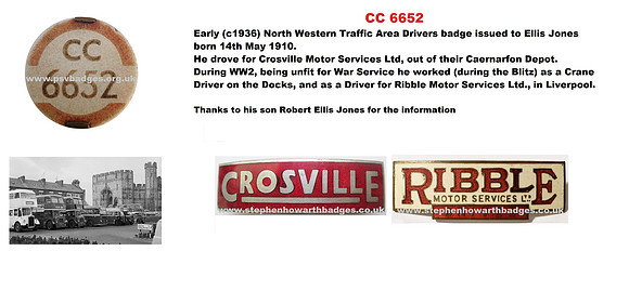 CC 6652 Ellis Jones issued c1936. Crosville Motor Services