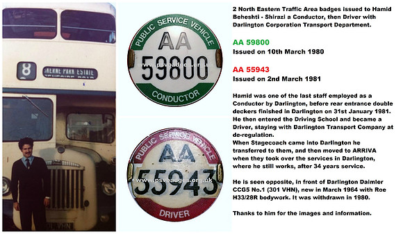 AA 55943 issued 2nd March 1981 to Hamid Shirazi - Darlington Corp Transport