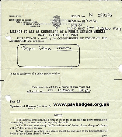 N 91834 Conductors Licence issued 2nd October 1969