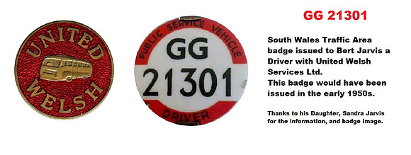 GG 21301 issued to Bert Jarvis United Welsh Services.