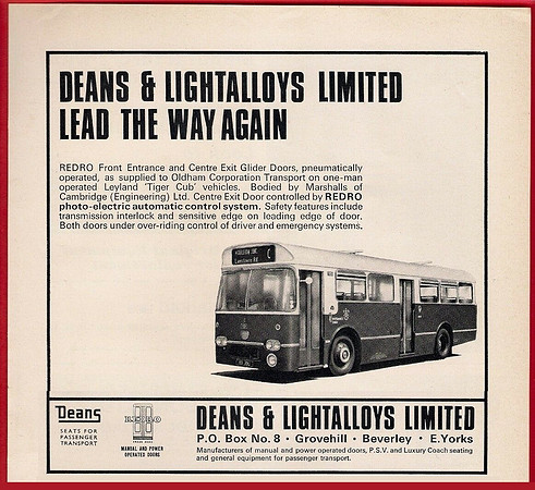 Oldham Corporation Tiger Cub in a Deans & Lightalloys Redro Doors advert - 1965