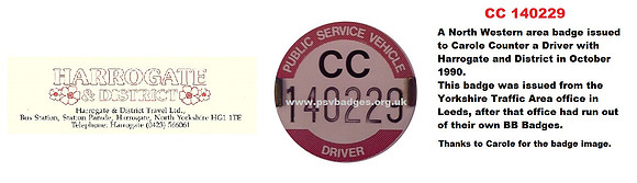 CC 140229 North Western TA badge issued from the Yorkshire office in Leeds