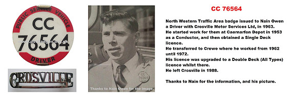 CC 76564 Nain Owen - A Driver with Crosville Motor Services Ltd