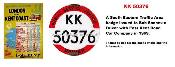 KK 50376 issued in 1969 to Bob Sonnex a Driver with East Kent RCC