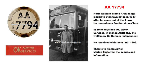 AA 17794 Driver Stan Swainston OK Motor Services Bishop Auckland.