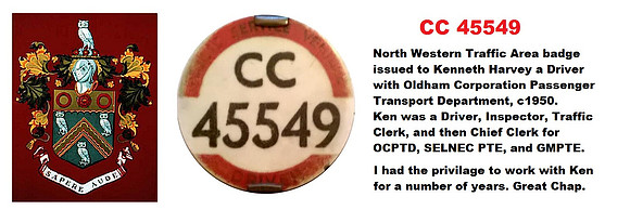 CC 45549 issued to Kenneth Harvey c1950 a Driver with OCPTD