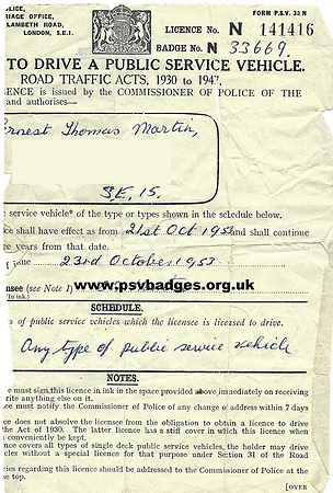 N 33669 Any type of Public Service vehicle. Issued 21st October 1953