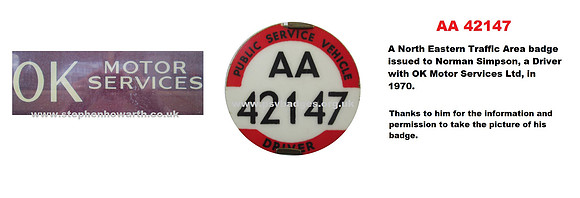 AA 42147 Issued to Norman Simpson a Driver with OK Motor Services in 1970.