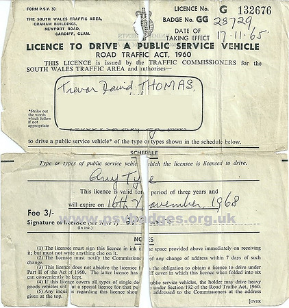 GG 28729 Trevor David Thomas. First licence issued 17/11/1965