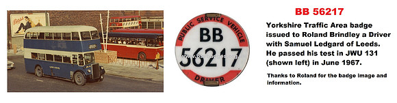 BB 56217 issued to Roland Brindley in June 1967
