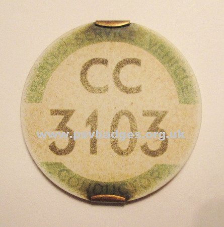 CC 3103 Early issue badge c1935/36. Issued to a Ribble Conductor
