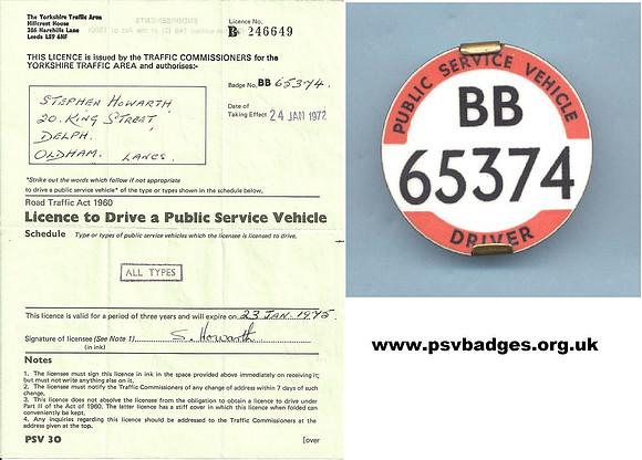 BB 65374 My 1st Licence and badge issued 24th January 1972