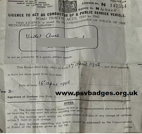 N 45225 Conductors licence issued 17th April 1956