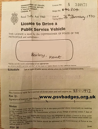 N 46304 Driving licence issued 26th January 1970