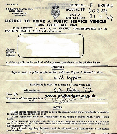 FF 20559 Driver licence. Eastern National