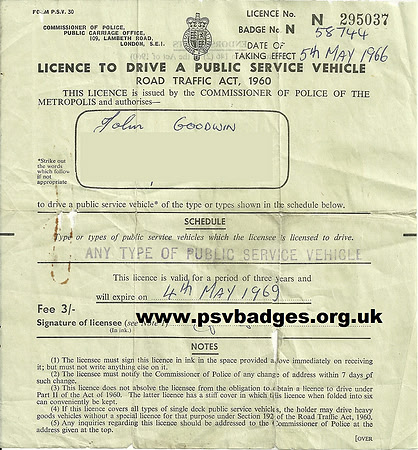 N 58744 Any Type of Public Service Vehicle - issued 5th May 1966