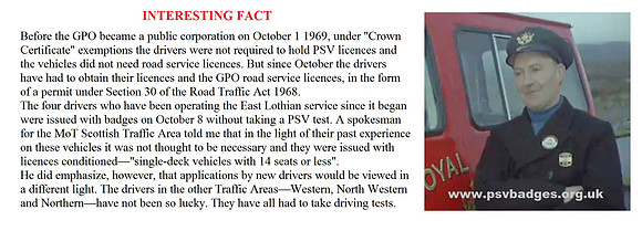 LL 13887 Royal Mail Postbus Driver. Note the Royal Mail badge on his jacket.