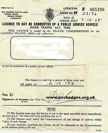 FF 23136 Conductor licence. Eastern National