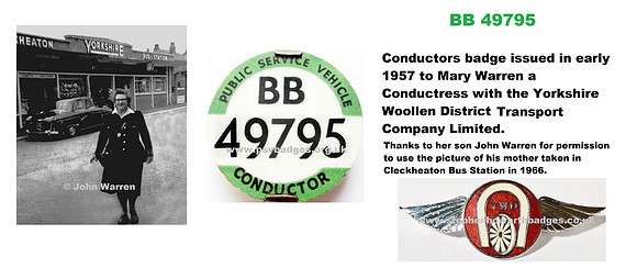 BB 49795 - Conductress Mary Warren of the Yorkshire Woollen District Transport Co Ltd