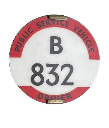 B 832 Jersey Bus Drivers badge. Thanks to Norman Wood from Jersey for the use of the image.