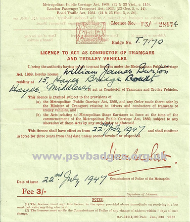 T 7170 badge Tram or Trolleybus Conductors licence