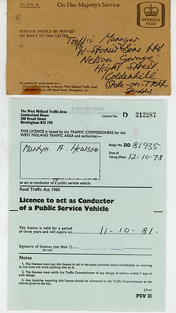 DD 81935 1978 Conductors licence issued to Martyn Hearson