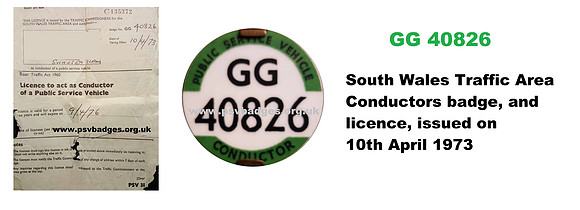 GG 40826 badge and licence