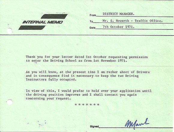 Driving School Refusal letter