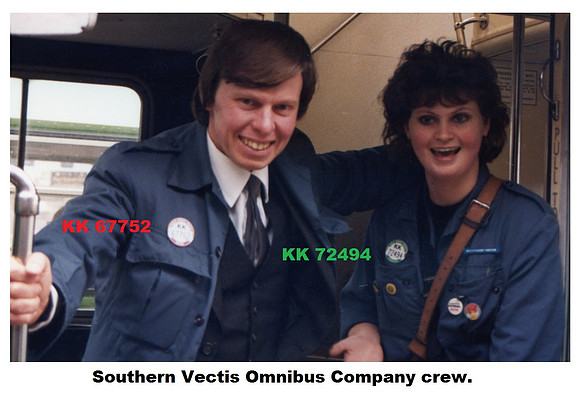 KK 67752 Driver. KK 72494 Conductress. Southern Vectis Omnibus