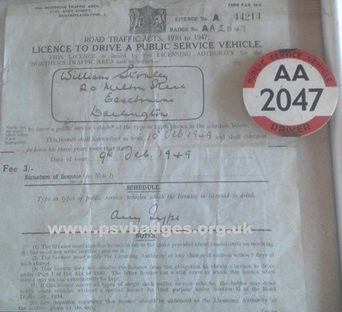 AA 2047 Issued to William Stonley c 1935/36. Thanks to his son Richard for permission to use this.