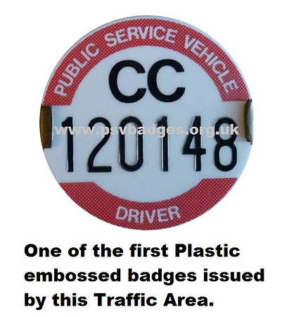 CC 120148 One of the first plastic embossed badges issued by this Traffic Area.