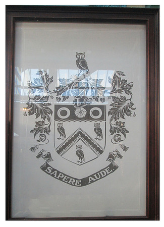 Oldham door glass coat of arms