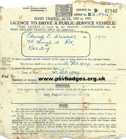 DD 15712 Edward Ernest Marshall Drivers licence