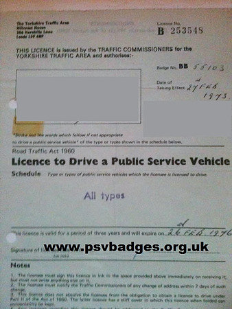 BB 55103 Any Types licence issued on 27th February 1973