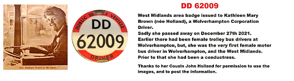 DD 62009 Wolverhampton Bus Driver Kathleen Mary Brown