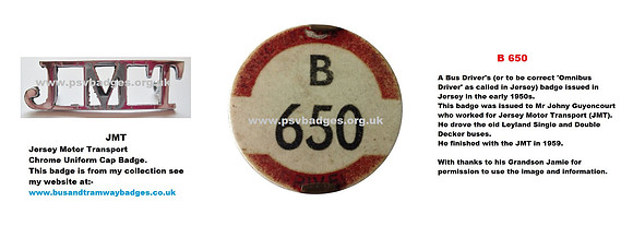 B 650 Jersey Omnibus Drivers Badge