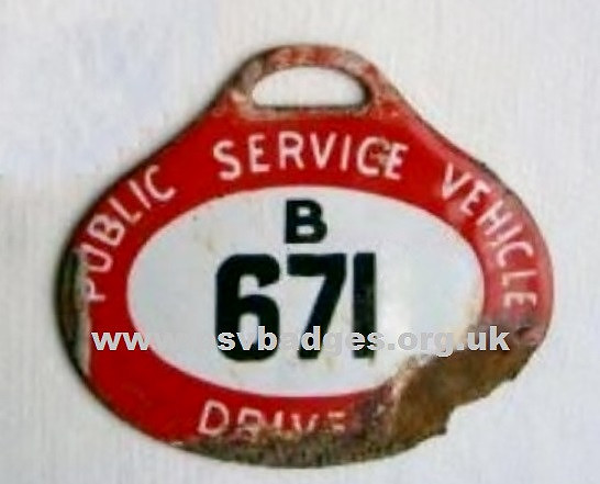 B 671 Early issue enamel hanging badge. These were replaced by the more familiar round badge in 1935