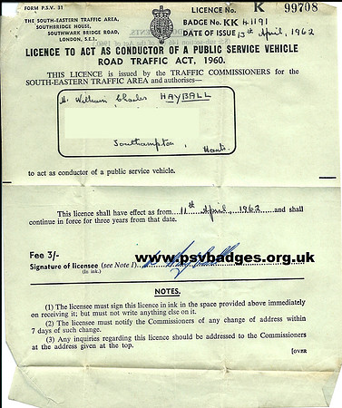 KK 41191 Conductors Licence