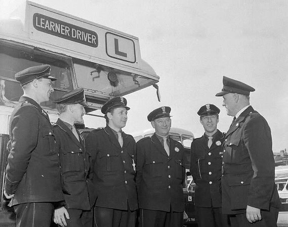 MM 60237 Edinburgh City Transport on 20th July 1961, Inspector Jimmy McDonald with a new intake of trainee drivers. © Brian Melrose
