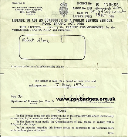 BB 89627 Conductors licence