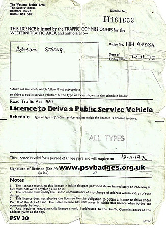 HH 44034 Licence issued to Adrian Strong on 13th November 1973